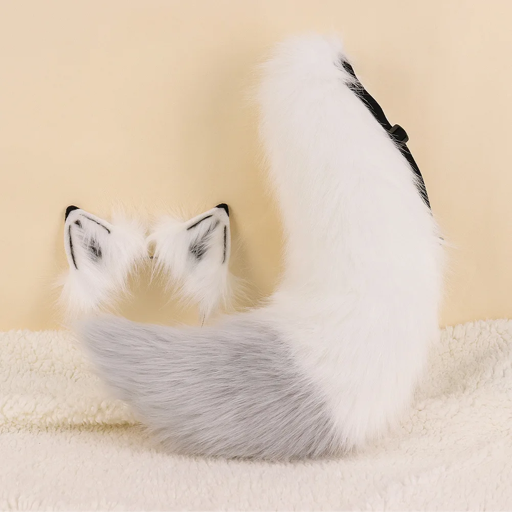 Simulação de halloween lobo cauda terno de pelúcia orelhas de lobo artesanal orelhas de raposa masculino e feminino cosplay trajes acessórios conjunto