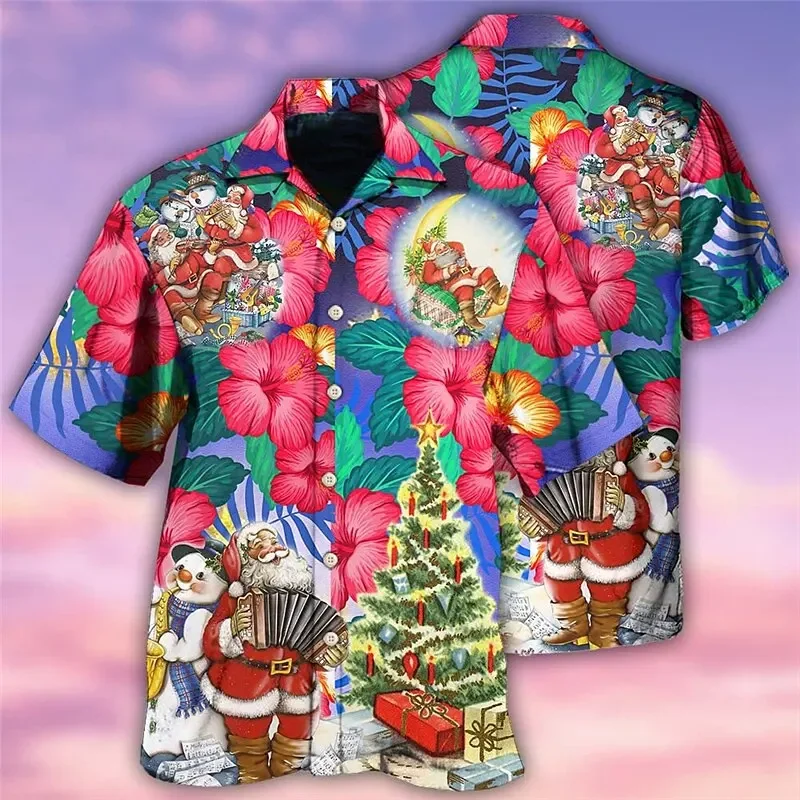 Camisa hawaiana de manga corta para hombre, Tops con estampado 3D de Navidad y Año Nuevo, ropa de playa para fiesta de Papá Noel, Camping y vacaciones