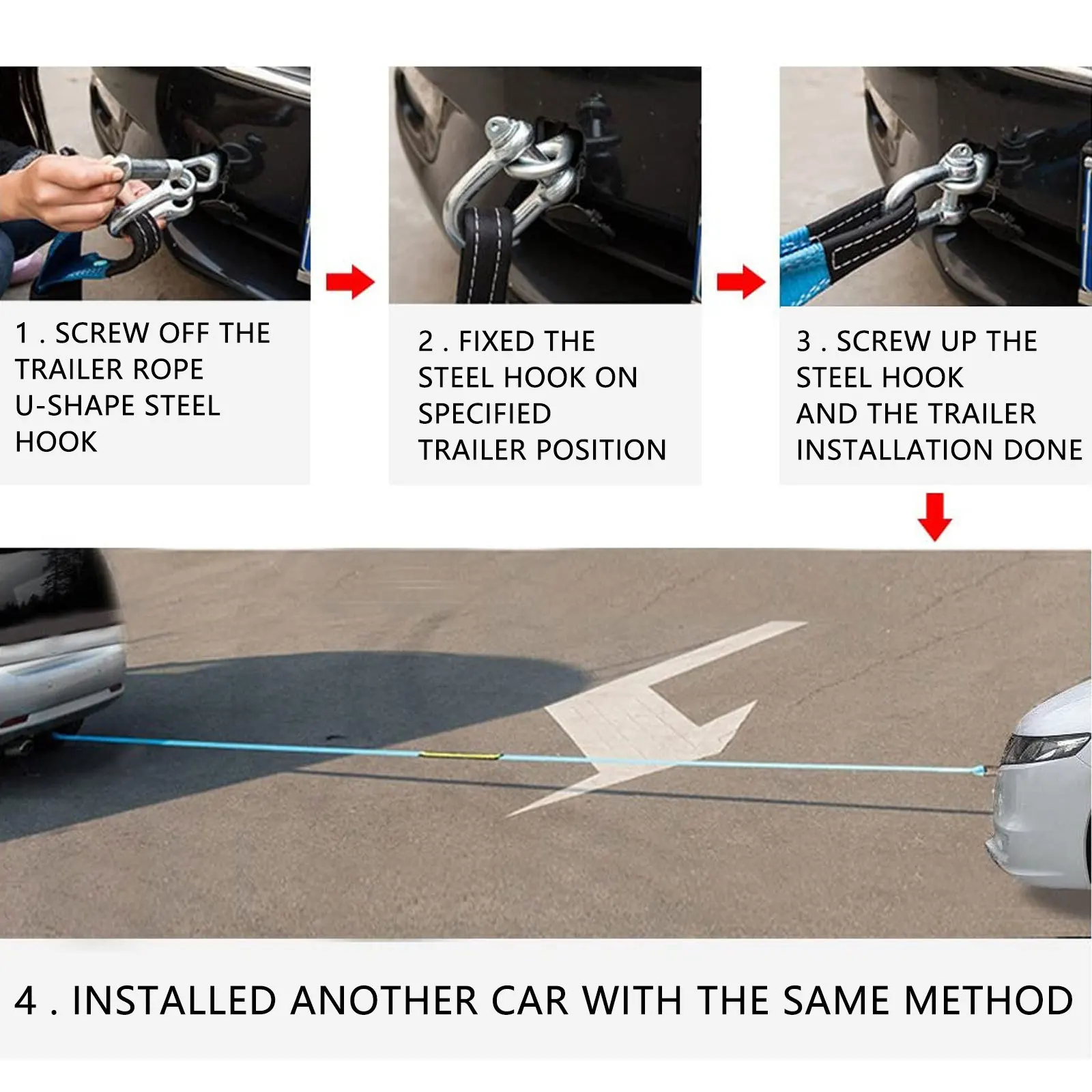 1 مجموعة 5 متر البوليستر سحب حزام 8 طن الثقيلة مقطورة حبل Ushaped السنانير قوي سيارة ونش الانتعاش مقطورة حزام #2