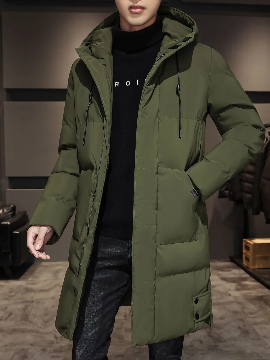 

Men's Winter Thiened Long down Jaet Warm Cotton Workwear Coat Middle-aged plus Size Ci Casual Sle Waterproof Outerwear