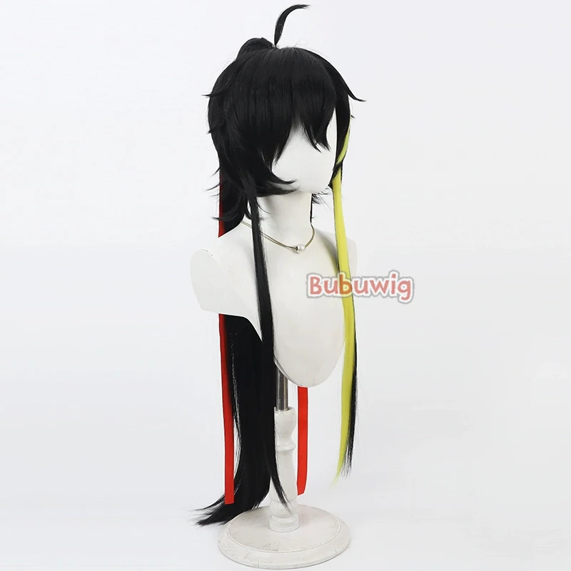 Bubuwig Wig Cosplay, rambut sintetis, Wig Azur Lane, 100cm, panjang, hitam, campuran, kuning, tahan panas