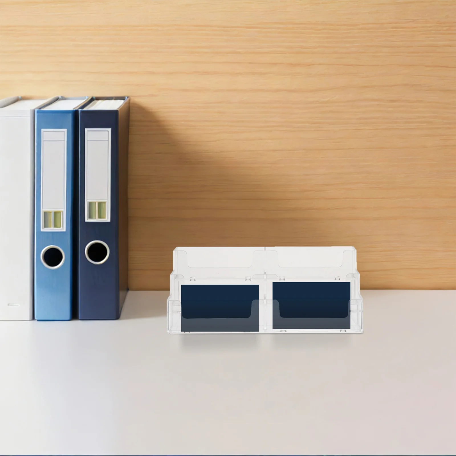

Business Card Display Stand Transparent Plastic Horizontal Name Card Holder Multiple Slots Stable Base Desk Office Reception
