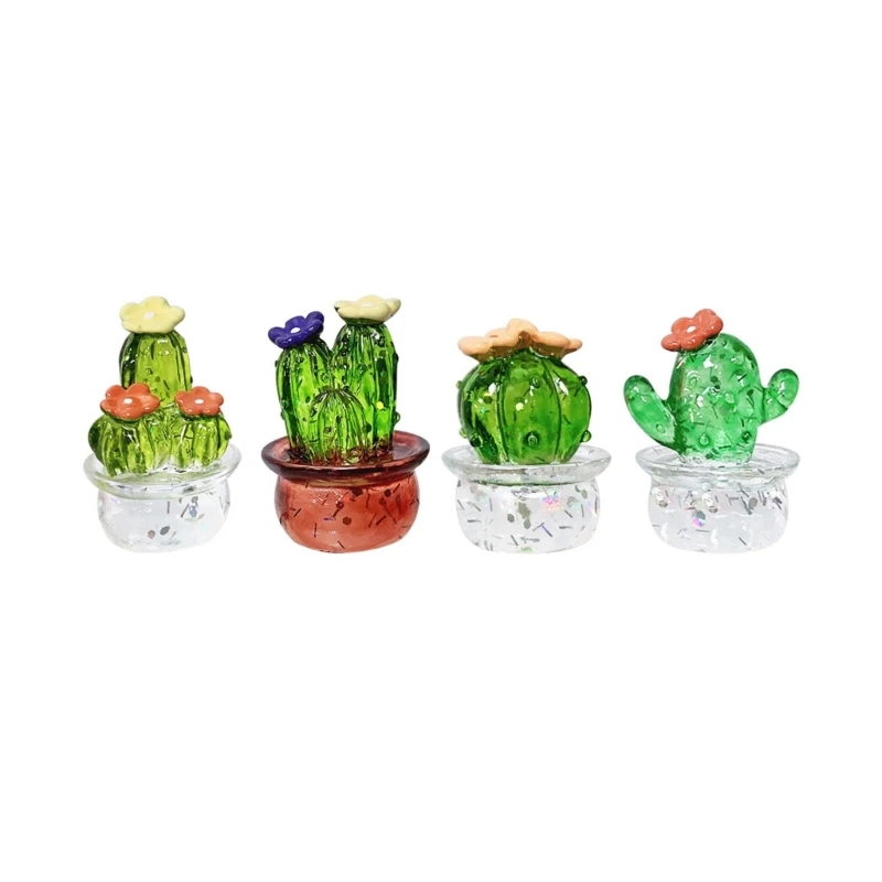 H7BF Mini Resin Cactus Statue Miniature Cacti Figurines Decors Simulation Plant