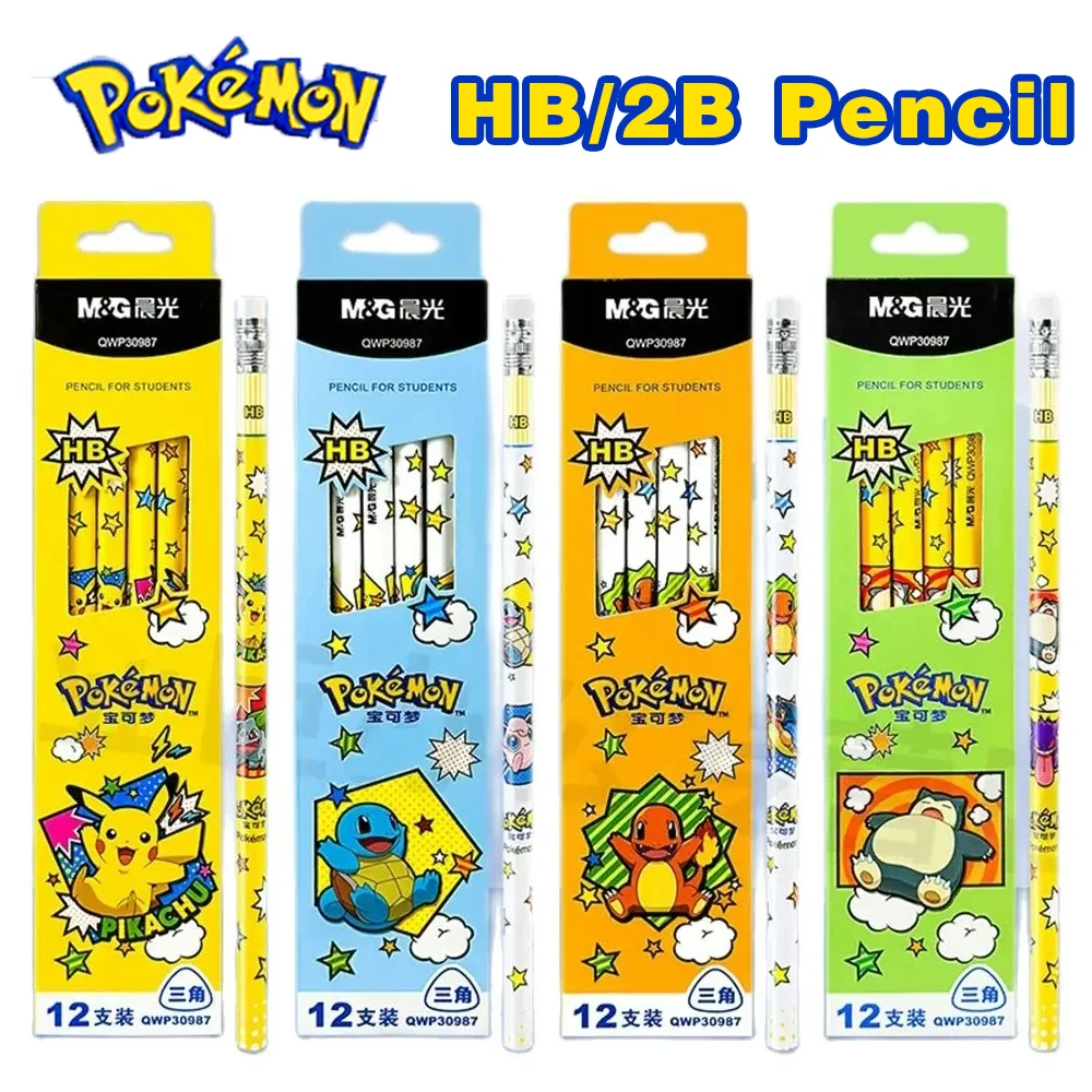 12Pcs Pokemon Pikachu Anime Figure Cartoon 2B/HB Pencil Student Stationery School Supplies Pencils Children Birthday Gift