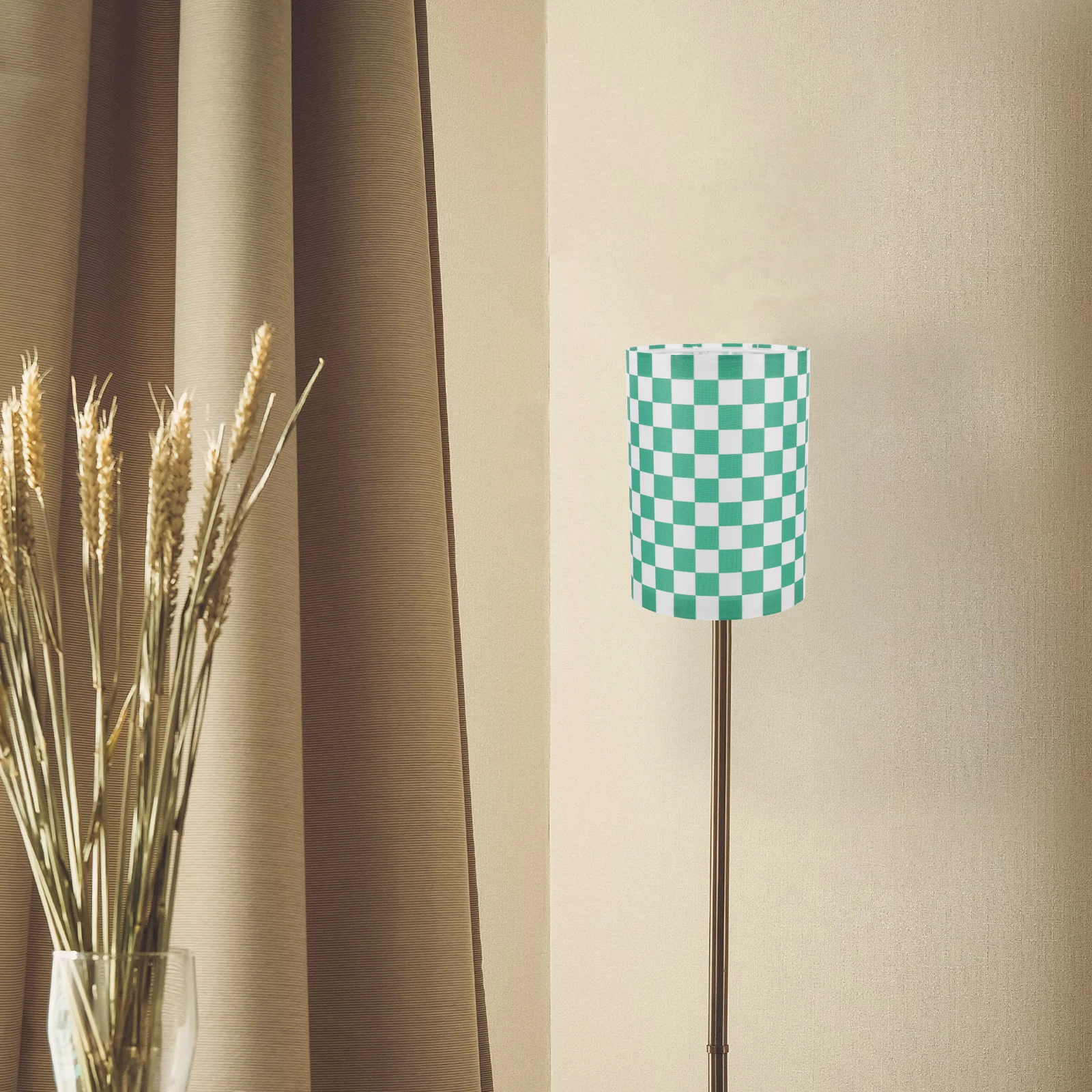 

Cartoon Lampshade Kids Fabric Green Checkerboard Printing Child Shades Table Desk Floor Bedroom Lamp Accessory Replacement Cover