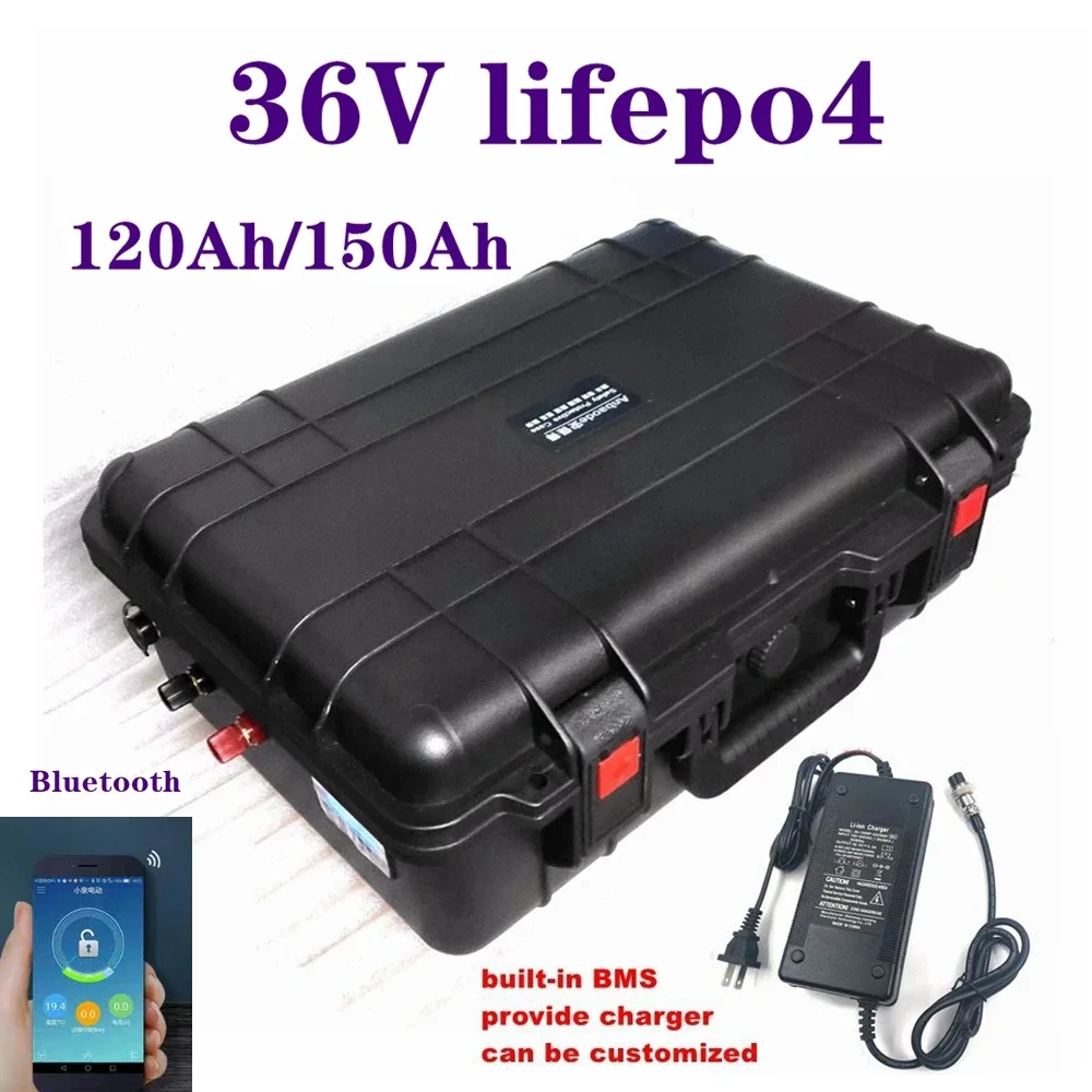 36V 120Ah 150AH lifepo4 lithium battery bluetooth BMS APP for 4000w go cart bike scooter boat golf cart +10A Charger