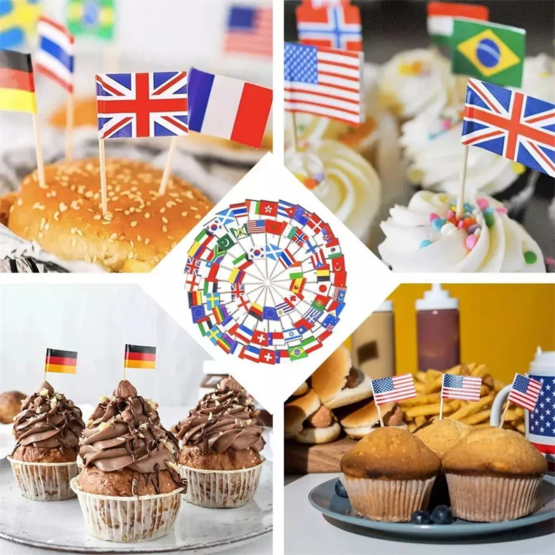 100pcs 65mm Paper National Flag Disposable Toothpick Cake Dessert Fruit Stick Party Food Decoration Supplies