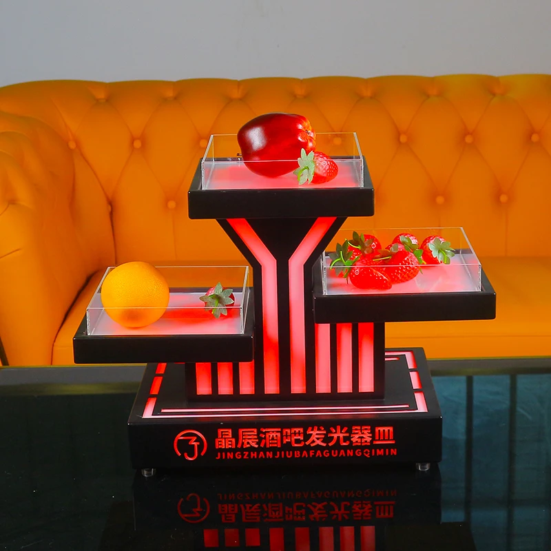 Double-Layer LED Light-Up Fruit Tray Rechargeable Bar Charging Luminous Food Serving Tray for Nightclubs And Parties