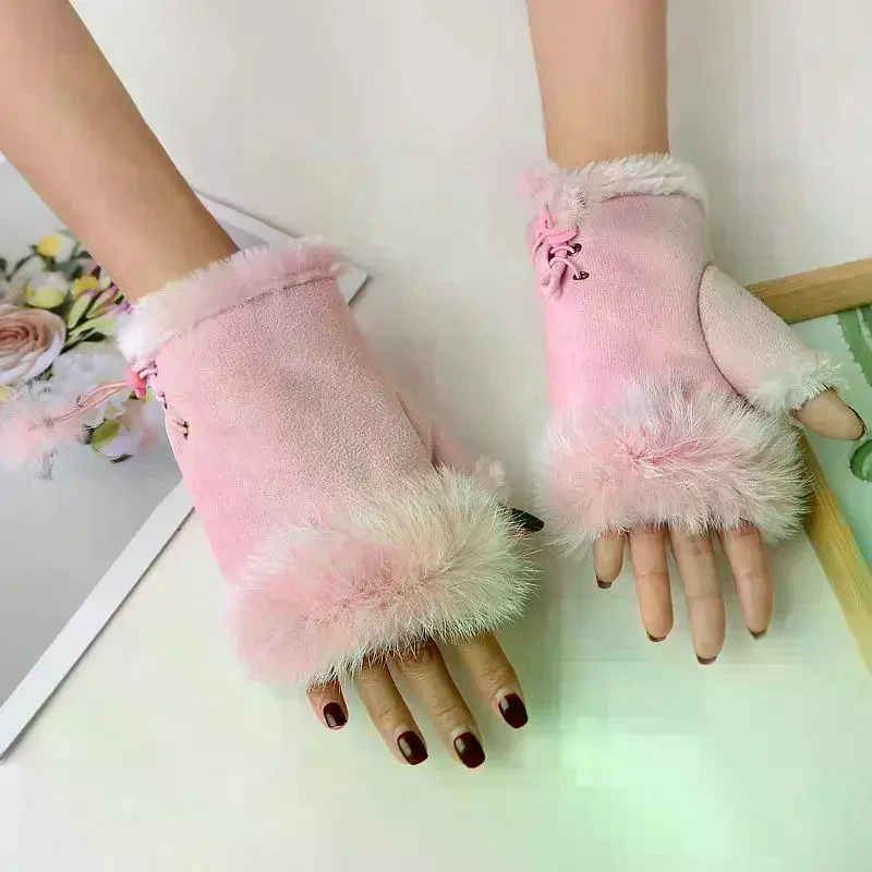 Fingerless Glove Knit - Guantes sin dedos de felpa para