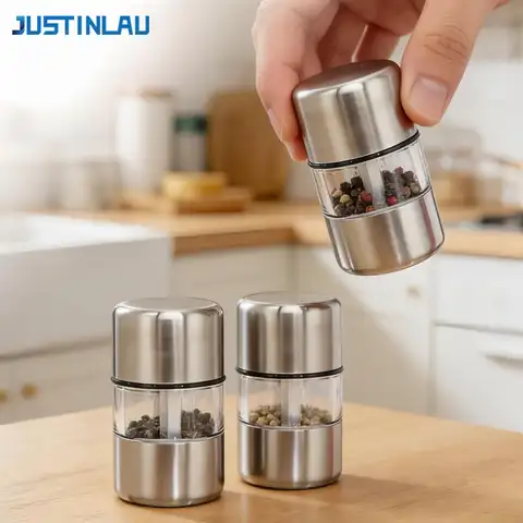 JUSTINLAU Stainless Steel Core Manual Salt Pepper Grinder Portable Mini Mill Grinder Herb Pepper Spice Rose Salt Kitchen Gadgets