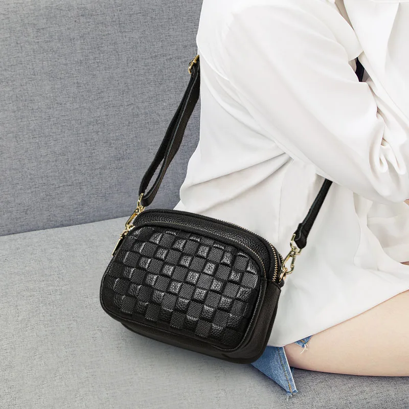 Genuine leather high-end fashionable small bag new style fashion multi-layer small square bag women's crossbody mobile phone bag