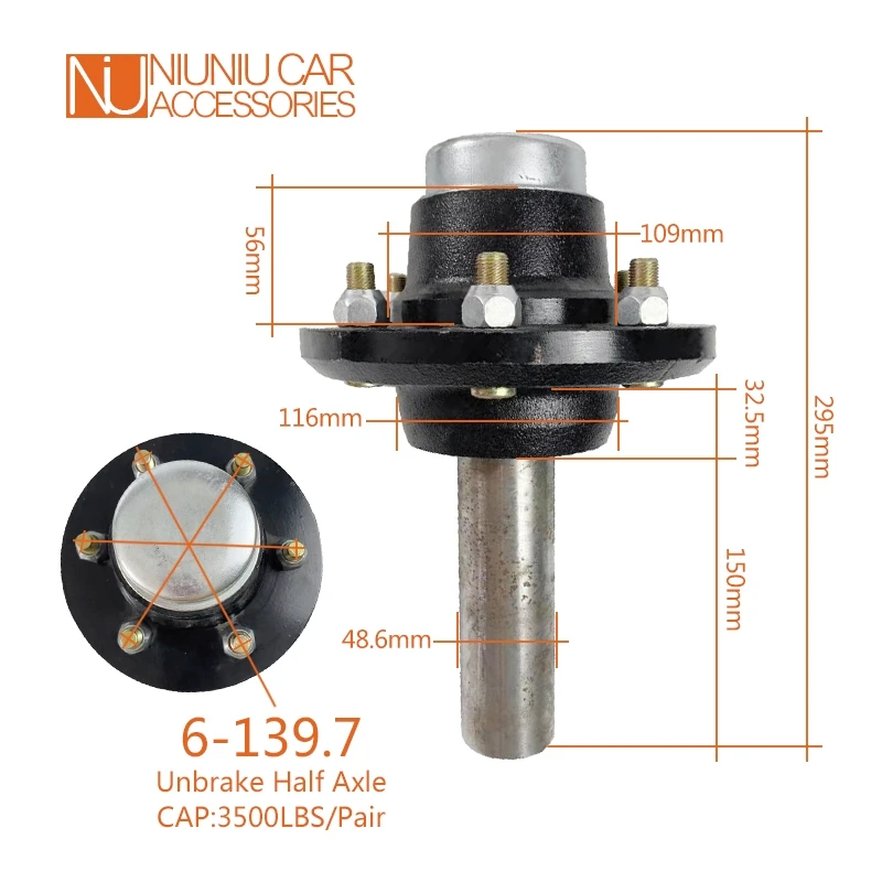 6-139.7 CAP 3500LBS Unbrake Trailer Half Axle Shaft Hubs Price For Pair RV Parts Camper Accessories Caravan Components