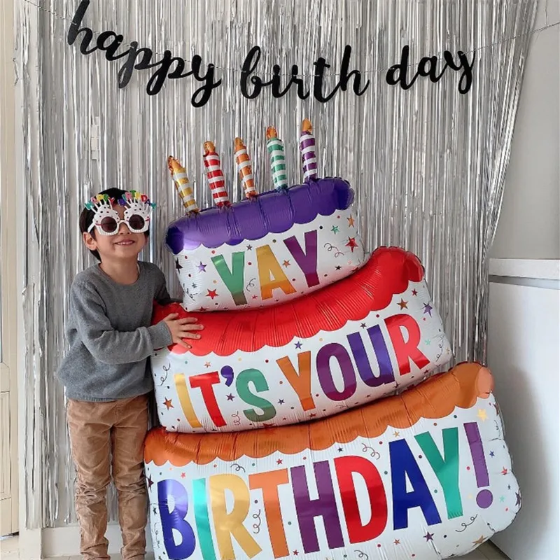 Happy Birthday Cake Balloons Large 3-Layer Color Candle Cake Balloons Bear Cake Ballon for Kid Birthday Party Baby Shower Decors