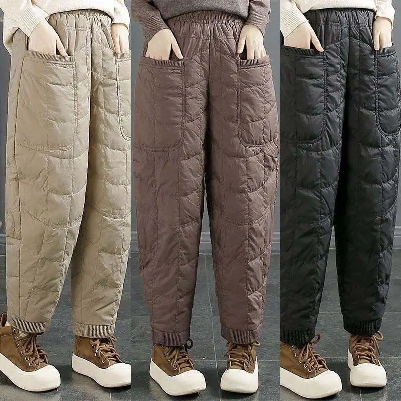 

2025 New High Waist Harem Pants Autumn Winter Women Cotton Padded Warm Long Pants Female Loose Trousers Ladies Black Casual Pant