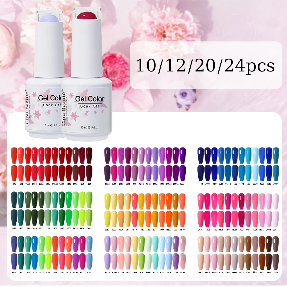 

Clou Beaute 10/12/20/24pcs Gel Nail Polish Manicure Set Color Red Green Blue Neon Pink Nail Art Kit Semi Permanent Nail Varnish