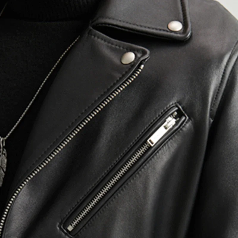 Classical Perfecto Jacket Motorcycle leather Jacket Men 100% Natural Sheepskin Men Black Genuine Leather Coat Slim Moto Jacket