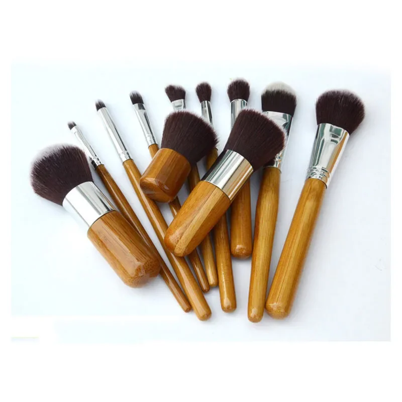 11PCS Combined Makeup Brush Set Bamboo handle Professional Beauty Cosmetics Makeup Tools Kit For Eyebrow Concealer Eye shadow