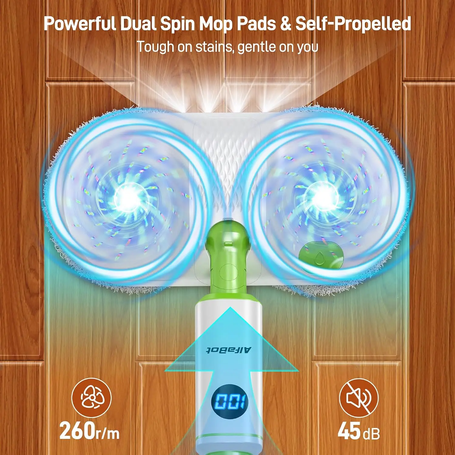 Cordless Electric Mop, Electric Mop Floor Cleaner with LED Headlight & Water Sprayer, Up to 60 Mins, Self-Propelled with Big Wat