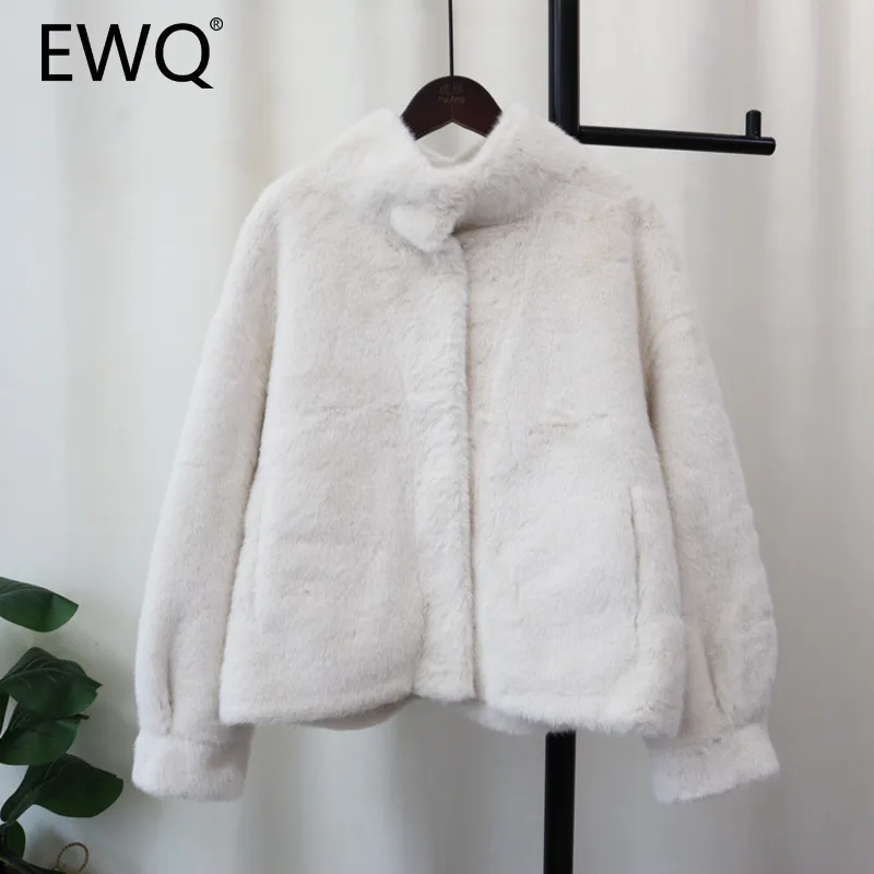 EWQ Winter Warm Faux Fur Women's Jackets Fashion Stand Collar Solid Color Thick Coat Casual 2024 Female New Clothing 27X1559