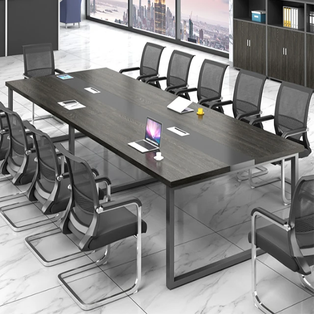 Table de conférence en bois fabriquée en usine Table de conférence avec pieds en métal Table de conférence pour 12 personnes