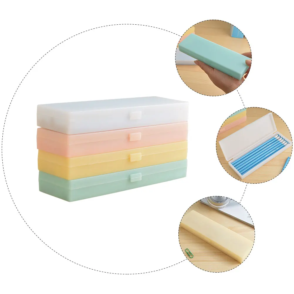 

4 Pcs Colored Pencil Case Translucent Plastic Storage Box for Students Stationery Pen Holder ganizers School Supplies