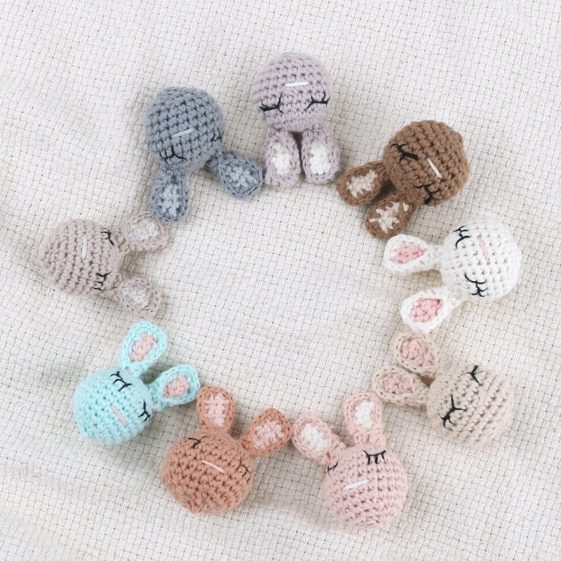 Handmade Crochet Bunny rabbit Animal Head Knitting Beads DIY Baby Pacifier Chain Chewable Accessories Infant Newborn Teether Toy