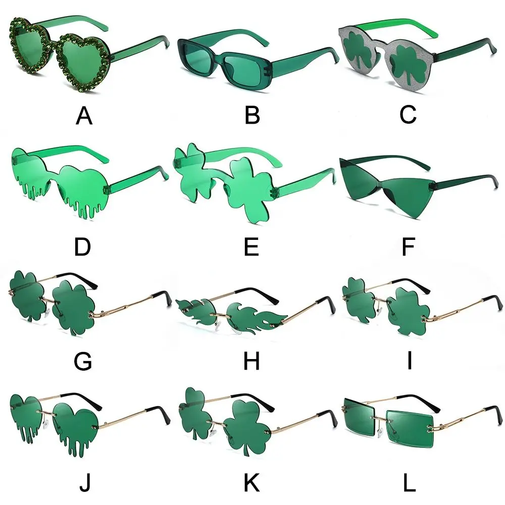 Fashion Rimless Women Men Leprechaun Costume Glasses Green Four Leaf Clover Glasses St. Patrick's Day Irish Shamrock Sunglasses