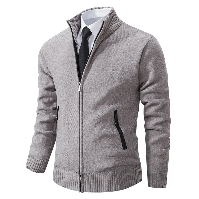 Men's Autumn Sweater Coat Zipper Knitted Long Sleeve Standing Neck Sweater Jacket