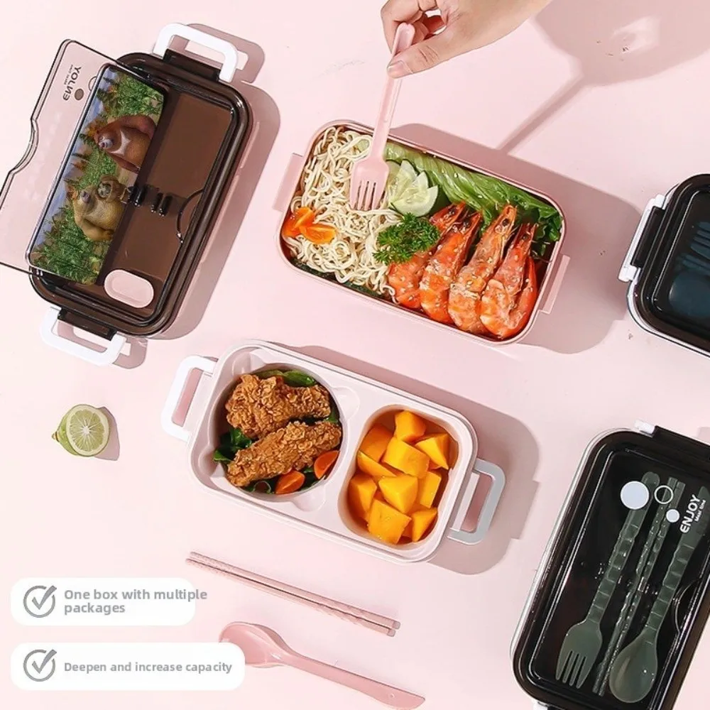 

1050ml Insulated Lunch Box Divided Fresh Keeping Microwave Oven Lunch Box Leak Proof with Fork Spoon Food Storage Container