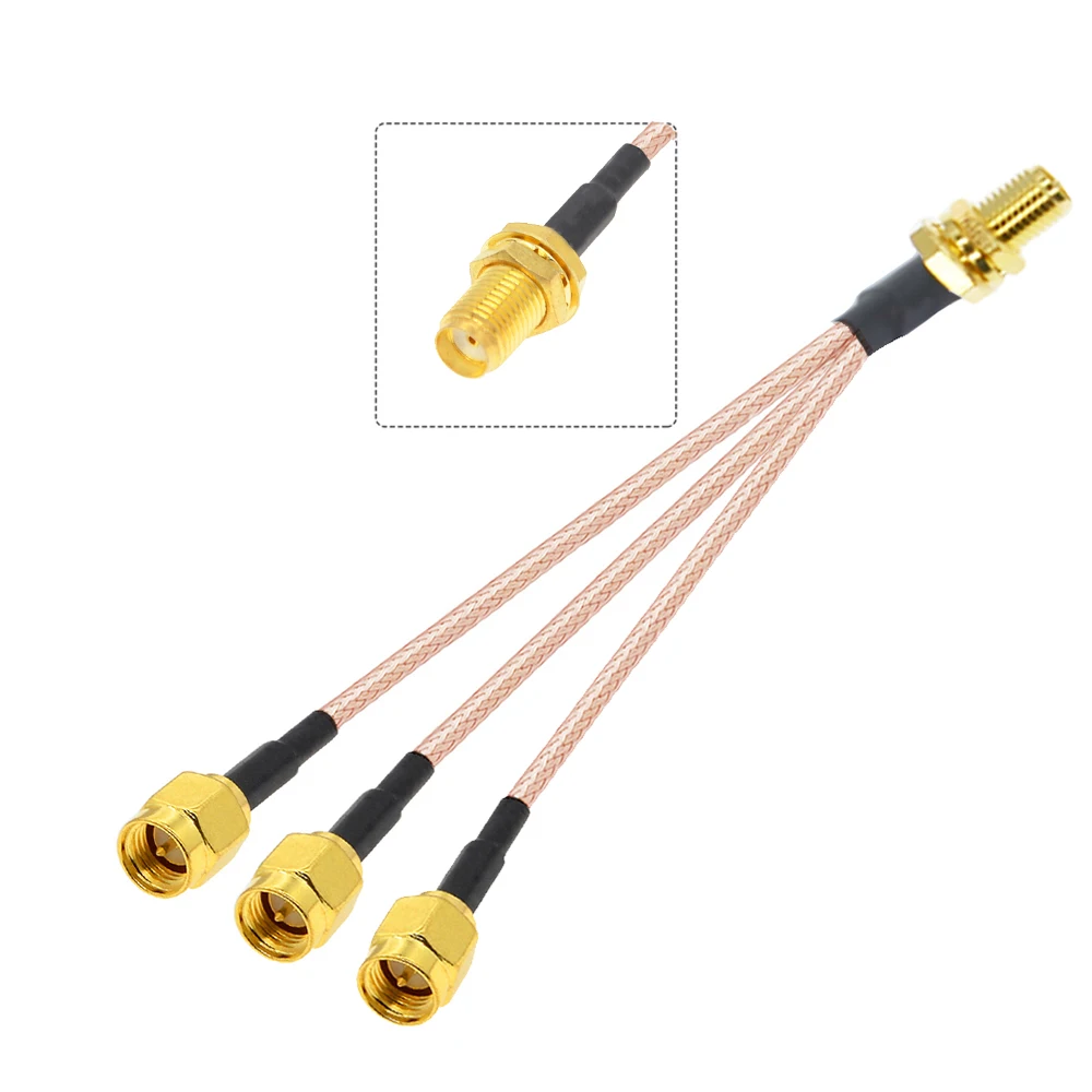 1PCS SMA Female Bulkhead to 3 SMA Male Plug 1 to 3 Splitter Adapter RG178 Pigtail Jumper WIFI Antenna Extension Cable 15CM 6
