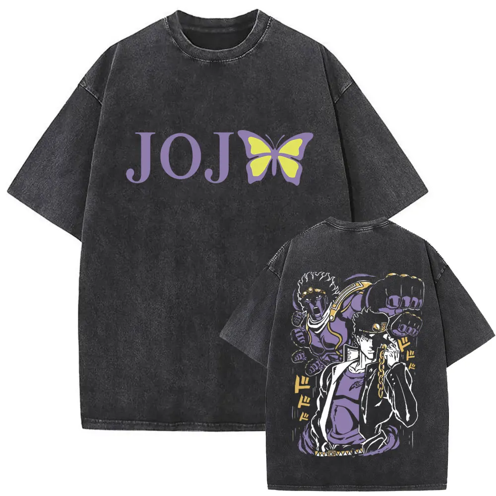

Anime JoJo Bizarre Adventure Graphic T-shirt Manga Kujo Jotaro Vintage Washed T-shirts Men Fashion Casual Short Sleeve T Shirts