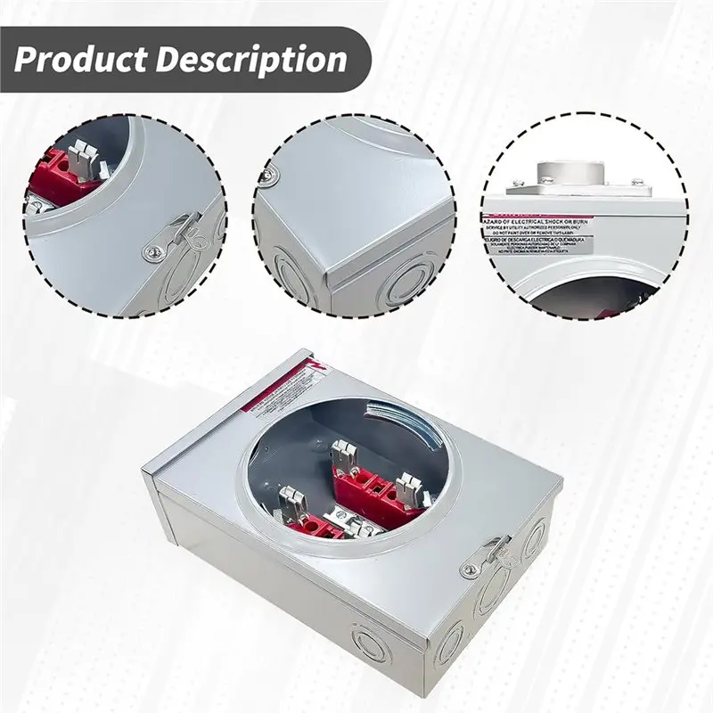 AT44 125 for Amp Meter Socket 4 Jaw Ringless, 600V 1 Phase 3 Wire Electric Meter Base with Cover for Overhead/Underground