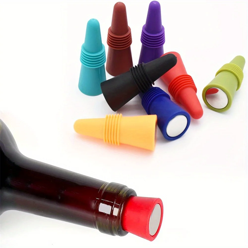 8pcs/pack Soft Silicone Wine Stoppers with Grip Top Beverage Bottle Sealer for Keeping Wine Champagne Corks view 3