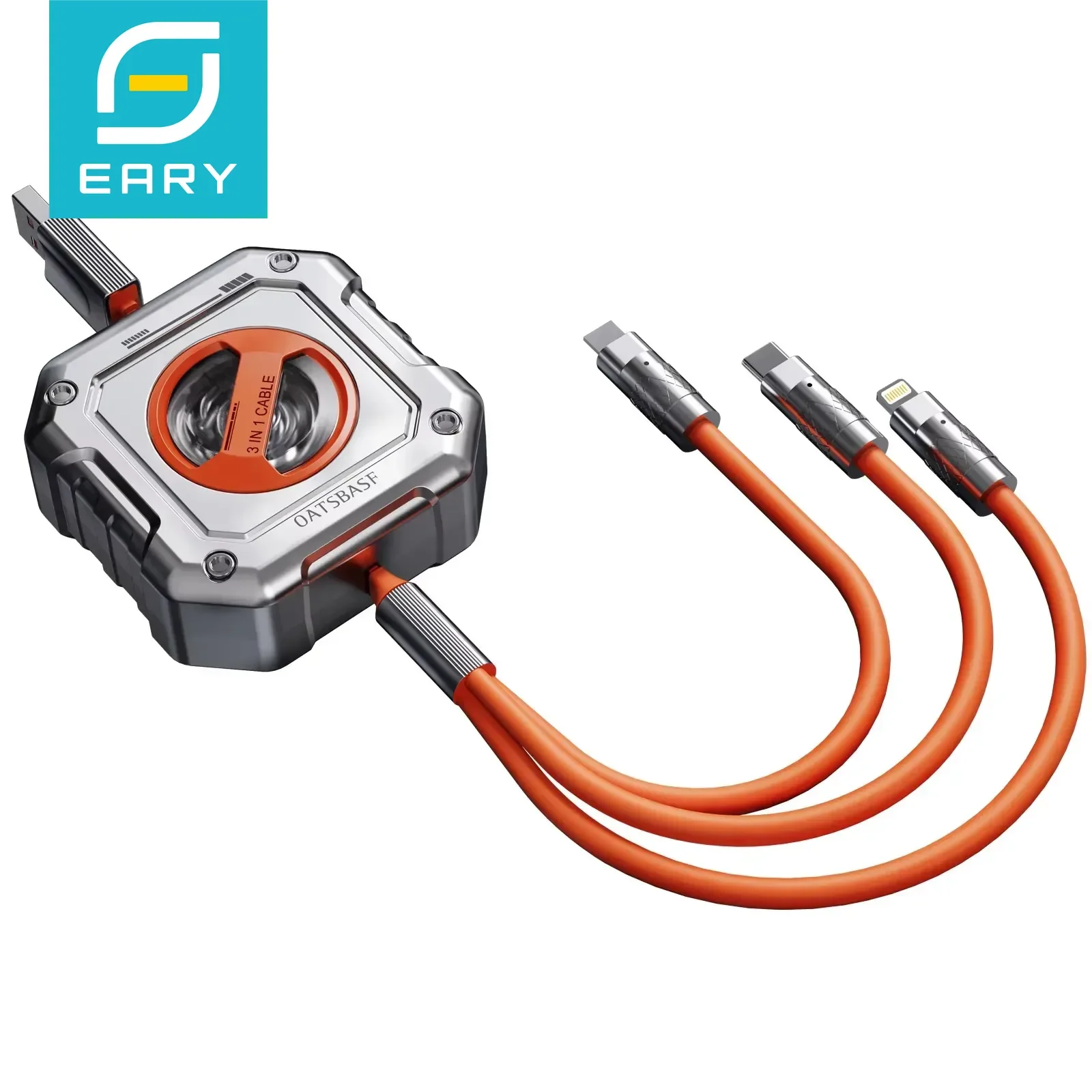 

Eary 3 in 1 Retractable Cable USB Type-C Lightning Multi Fast Charging Cord Travel Charger for iPhone Series Samsung iPad Tablet
