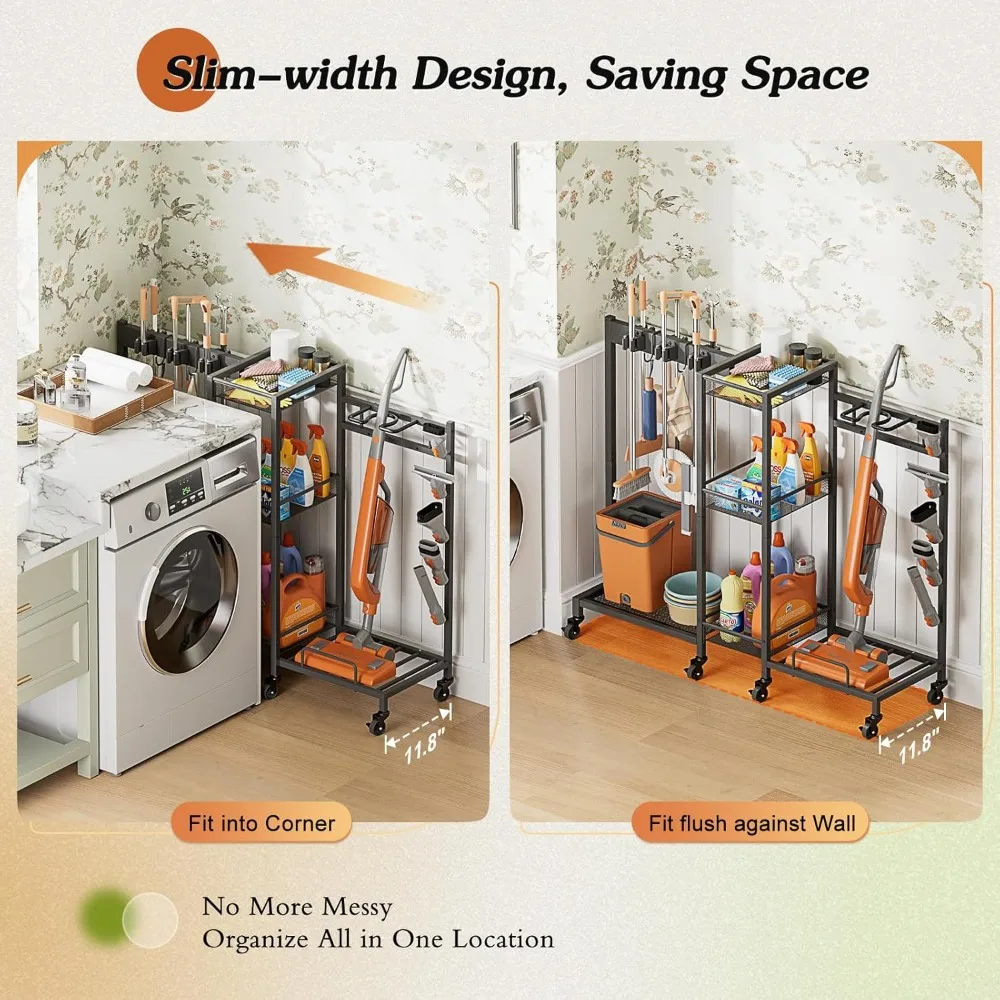 رف تخزين للمكانس والمماسح وأساسيات التنظيف #4