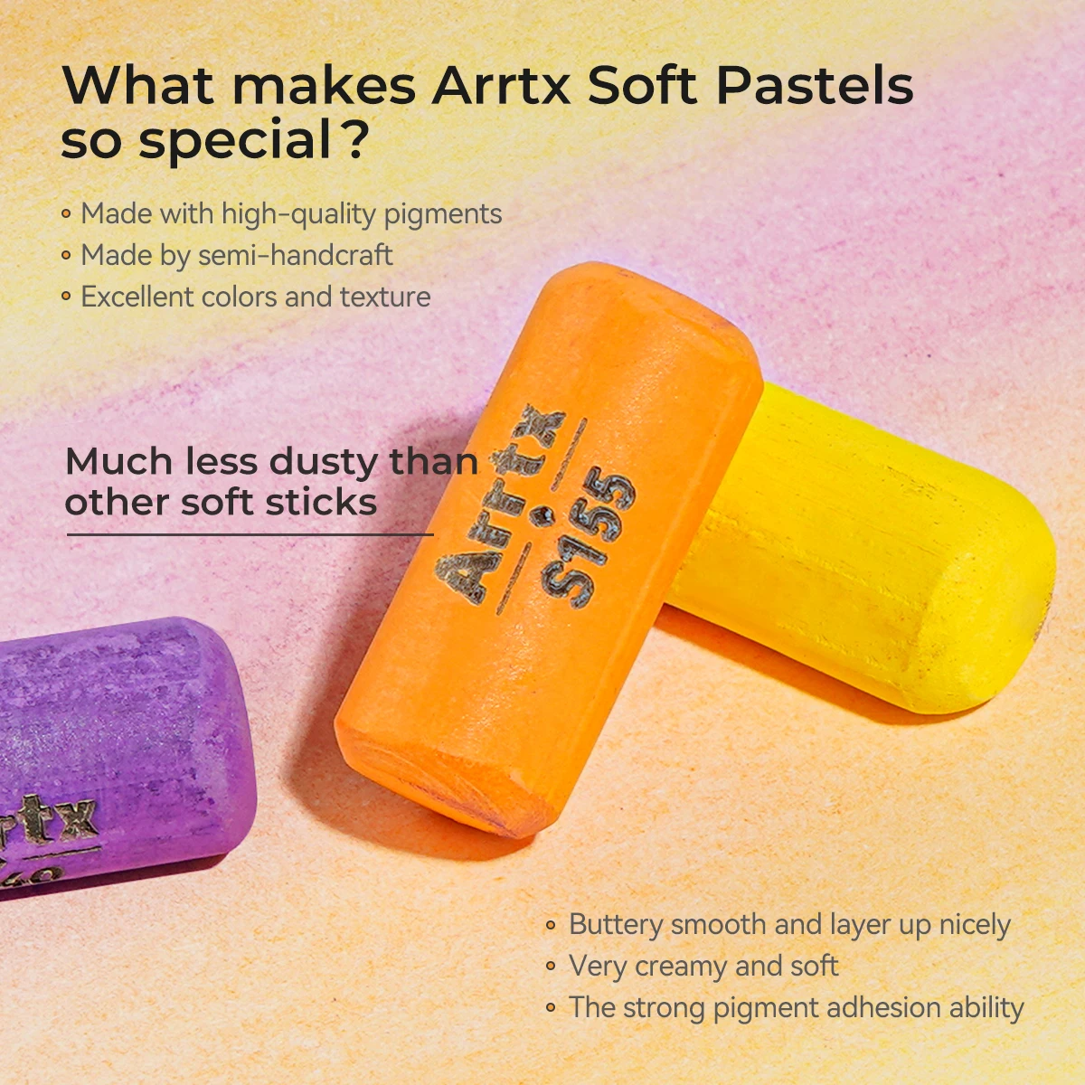 Arrtx Soft Pastels Art Supplies, 48/72 Assorted Colors Chalk Pastels Creamy Soft and High Adhesion for Artist Beginners Coloring