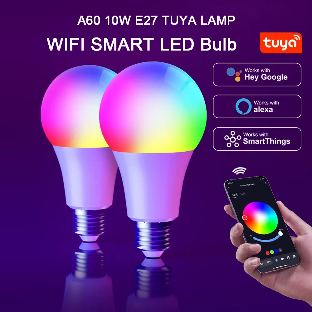 

Led RGB Tuya E27 Bulb Smart Wifi LED Lights Bulb Life APP Control Led Lamp Works with Yandex Alice Google Home Alexa