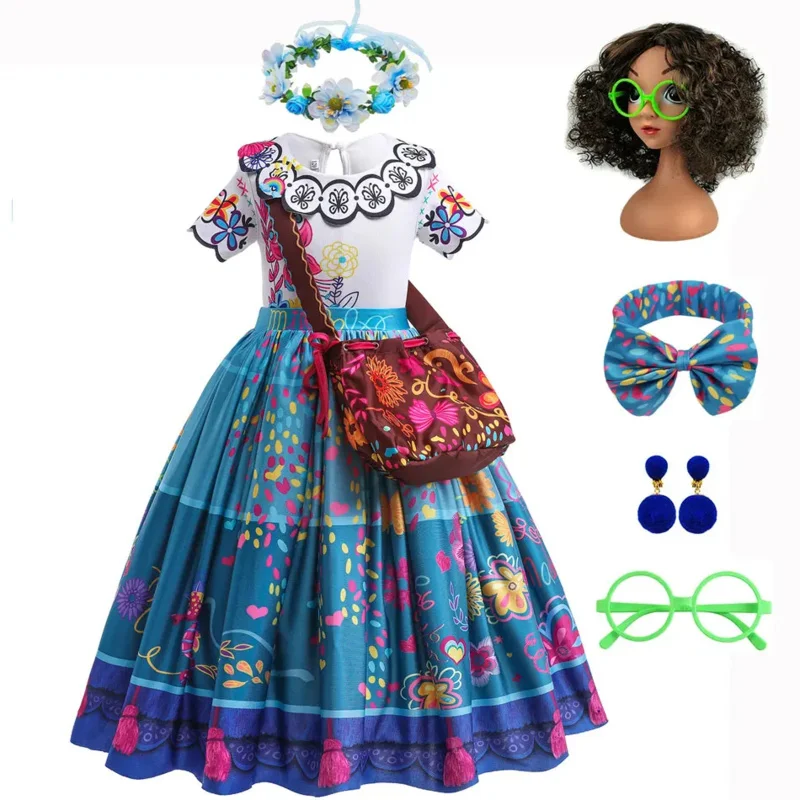 Déguisement Encanto Mirabel pour filles, déguisement d'Halloween magique pour enfants, robe de soirée avec accessoires