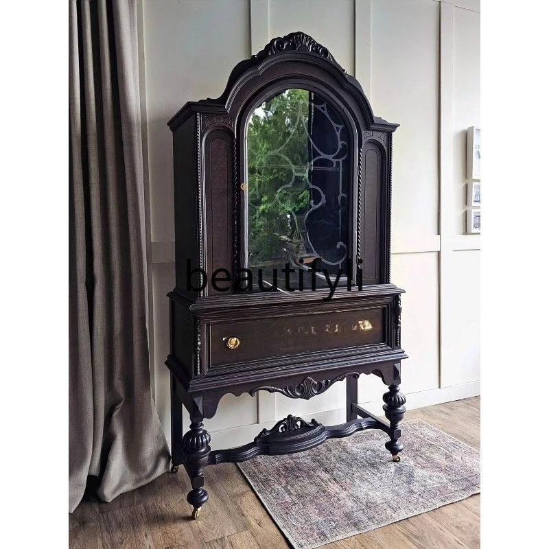 

French Retro Solid Wood Carved Wine Cabinet American Antique Sideboard Storage Cabinet High-End Furniture