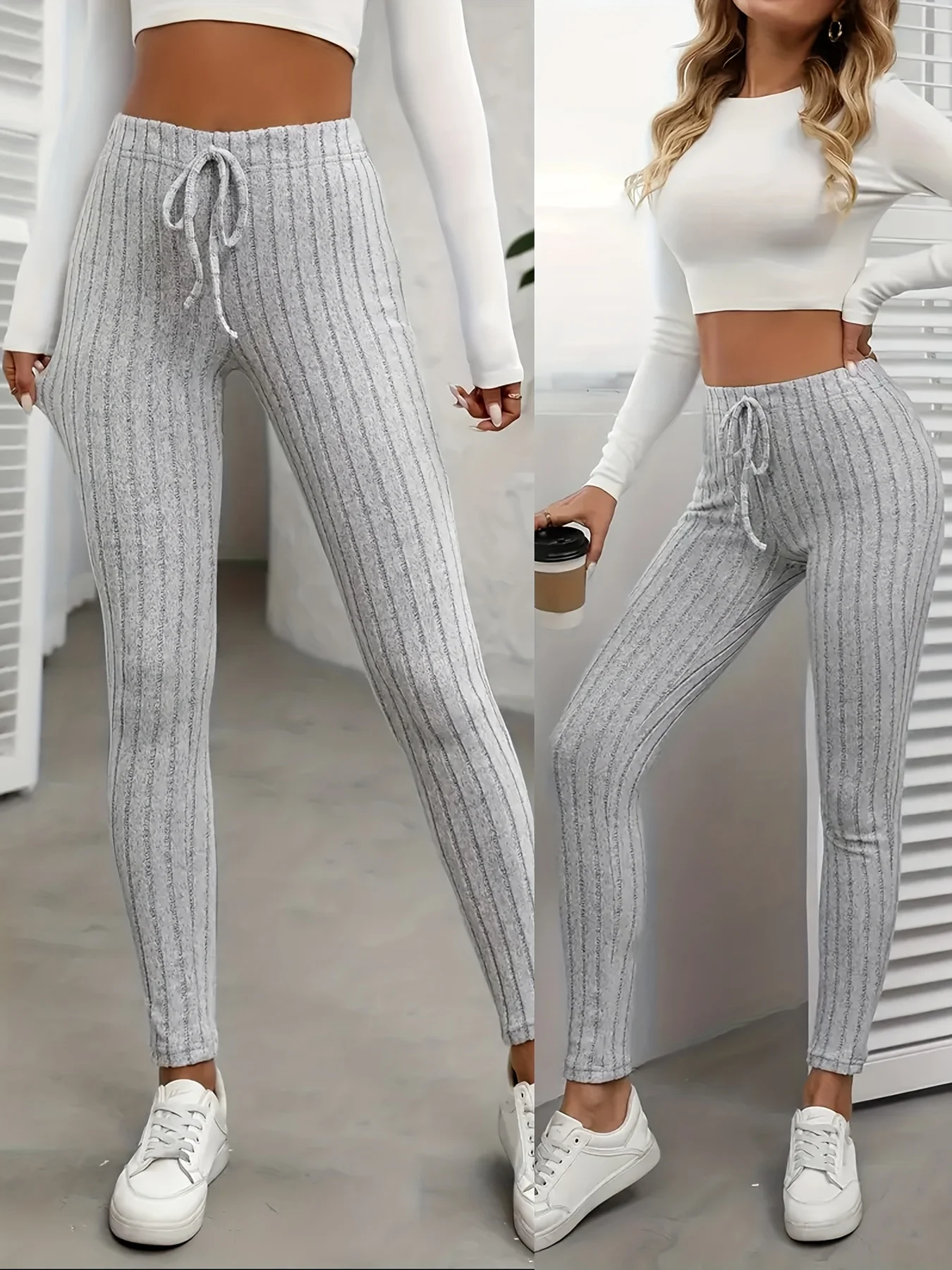 Leggings de punto acanalado con cordón de 3 piezas.