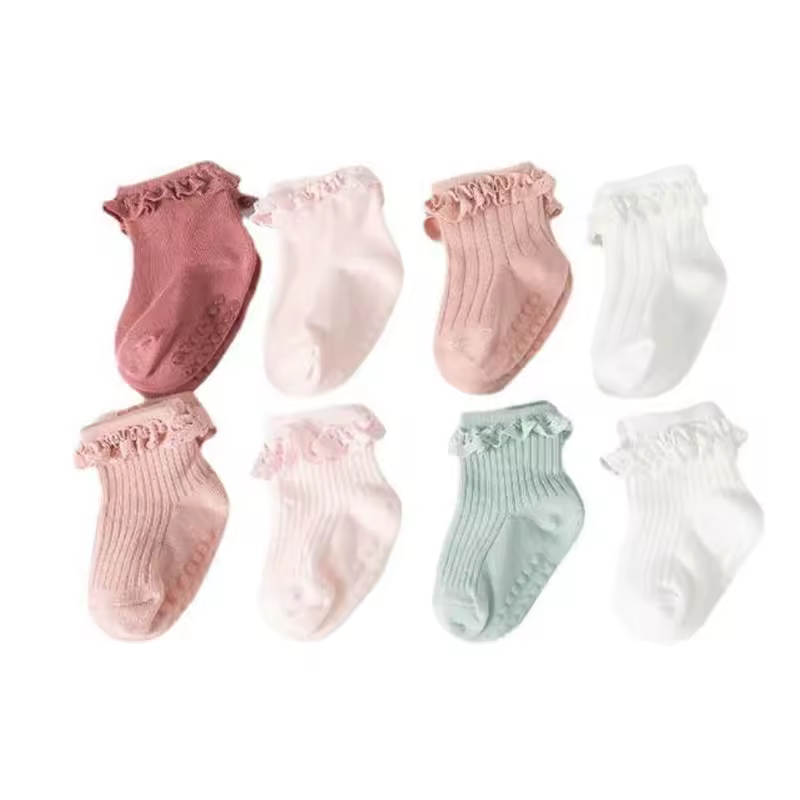 4Pair/lot new baby children's non-slip autumn winter cotton socks solid color baby foot socks - Image 2