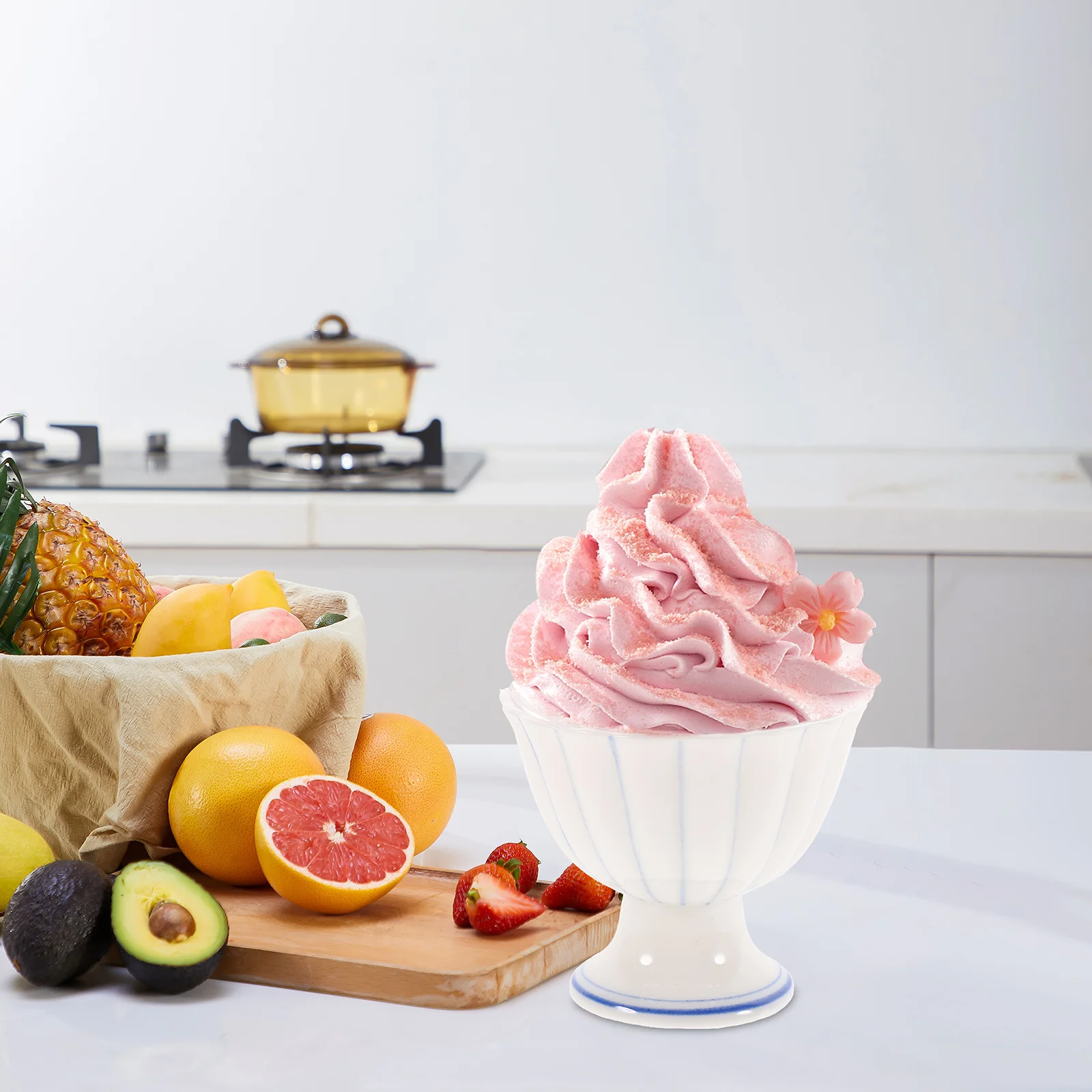 

Ceramic Ice Cream Bowl Footed Dessert Holder Decorative Display Stand for Kitchen Counter Yogurt Pudding Serving Bowl