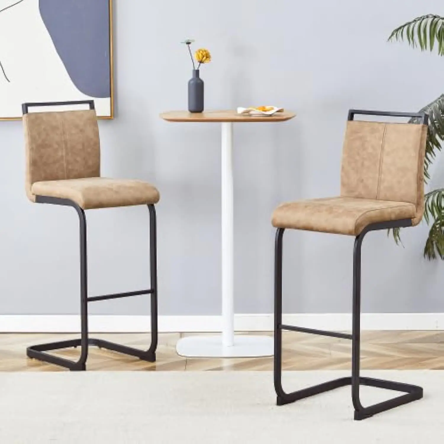 

30in Counter Height Bar Stool Set of 2 PU Leather Bar Chair with Back Kitchen Island Stools with Black Leg for Dining Room Livi