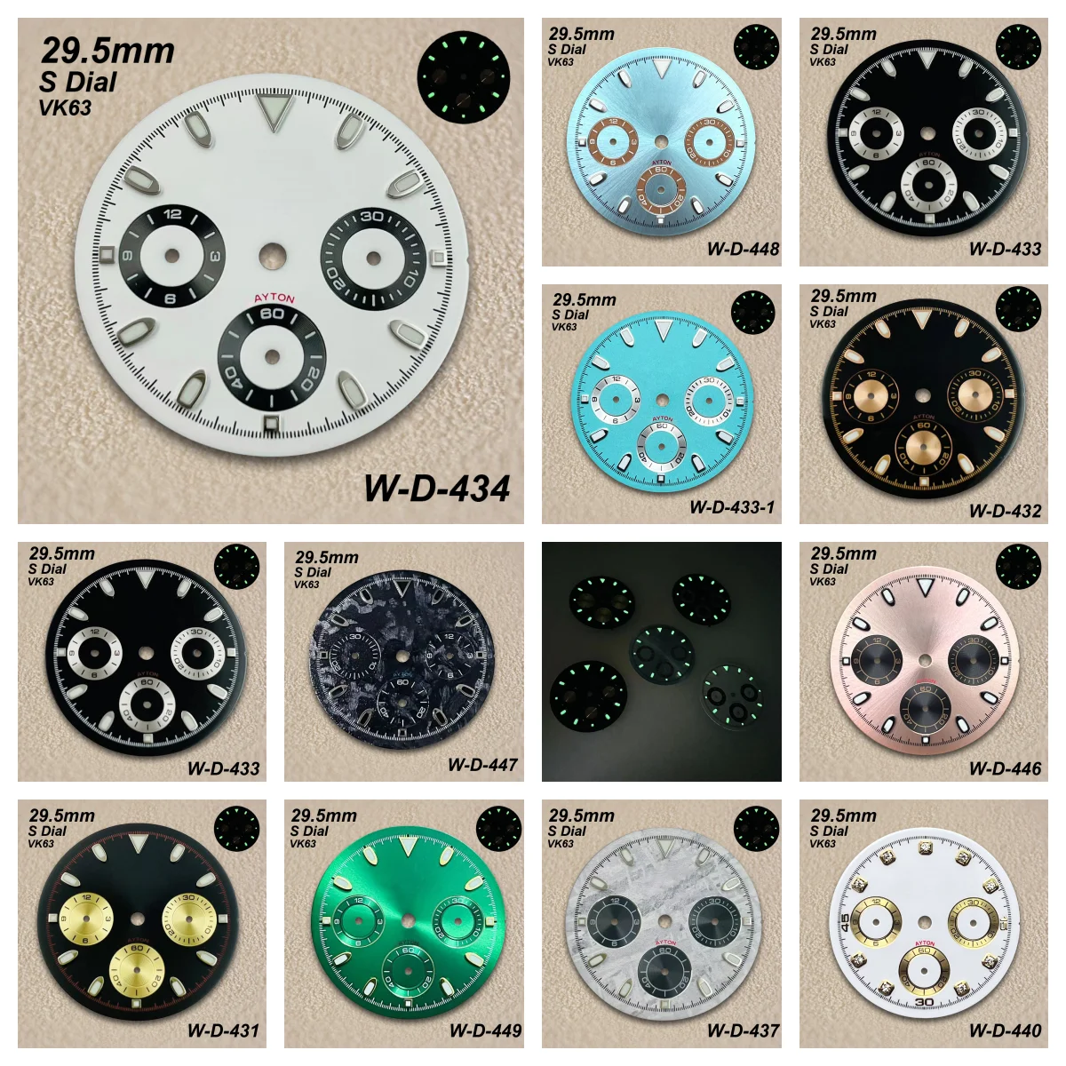 29.5mm DTN Panda S Dial Fit VK63 Movement Green Luminous Enamel/Sunray High-Quality Quartz Watch Modification Accessories