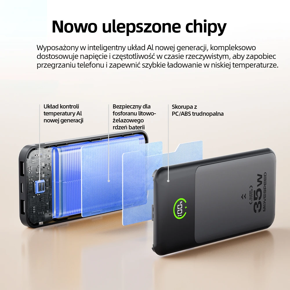 【CCC】MOVESPEED P20 Power Bank 20000mAh Zewnętrzna Ładowarka 35W PD Szybkie Ładowanie Powerbank Bateria LFP do iPhone Xiaomi Samsung — zdjęcie produktu 4