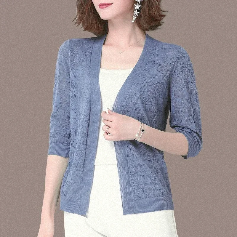 New Summer Ladies Knitting Cardigan Jacket Women Short Thin Female Shawl Noble Ice Silk Knitting Shirt Sun Protection Clothing