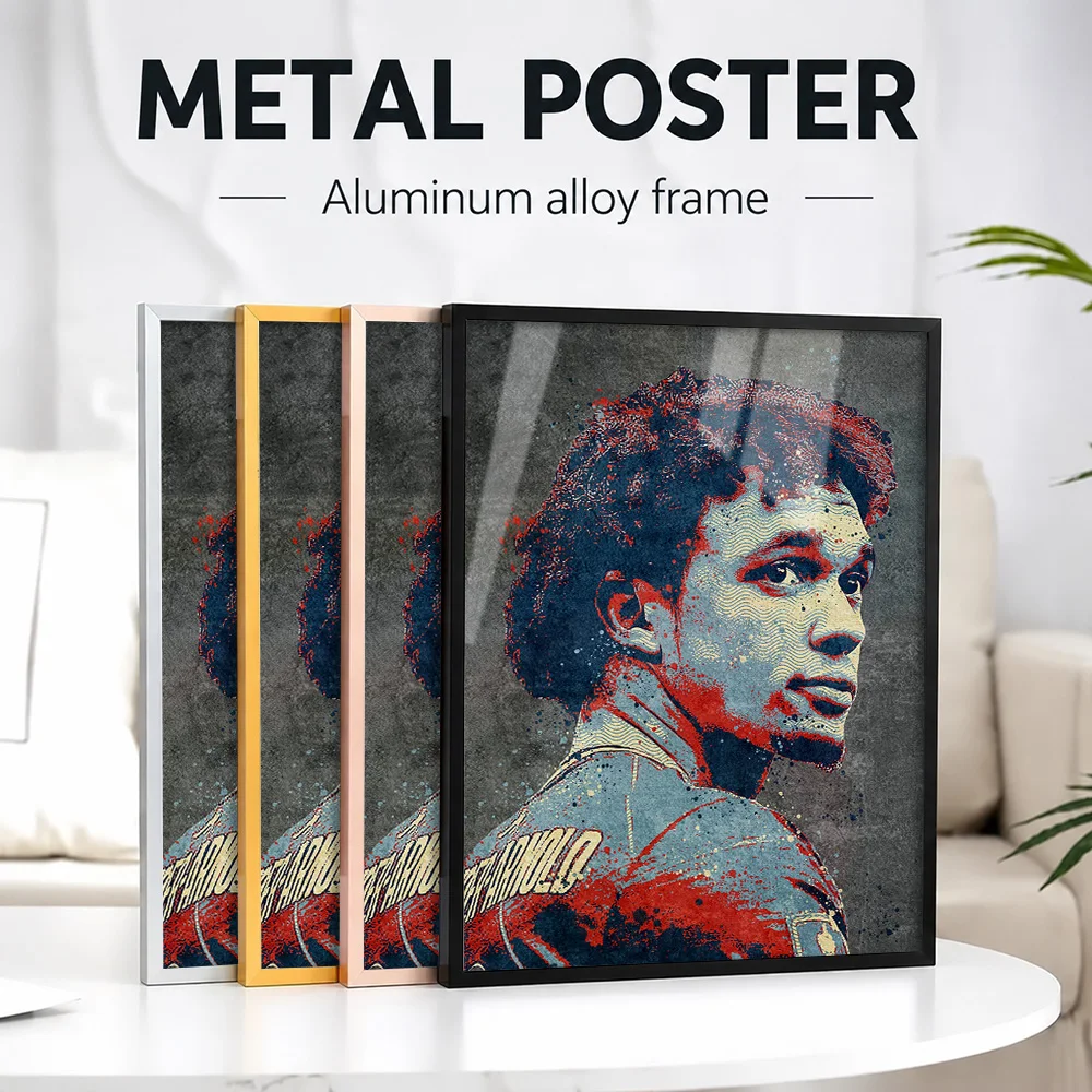 Footballer Pop Design Framed Metal Print Customized Photo Contemporary Sports Style Wall Art For Locker Room Soccer Lover Gift
