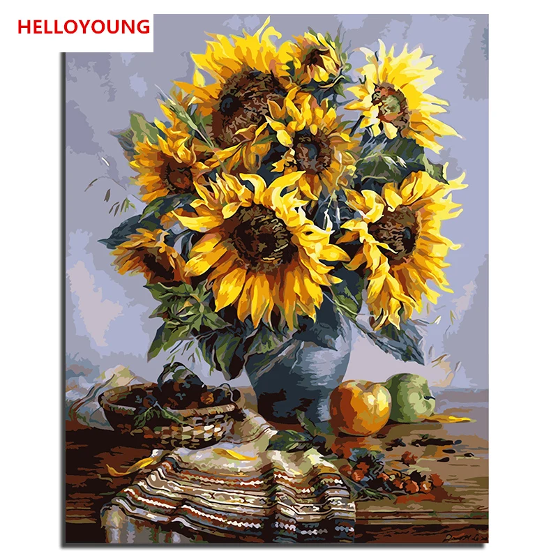 

YH135 DIY Handpainted Oil Painting Sunflower vase Digital Painting by numbers oil paintings chinese scroll paintings Home Decor