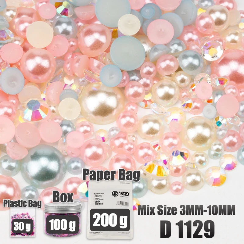 VDD 30/60/100/200g Großhandel Gemischte Größen ABS Halbrunde Perlen Flache Rückseite Perlen Farbige Harz-Strasssteine für Handwerk Nagelkunst DIY Dekoration – Detail 36