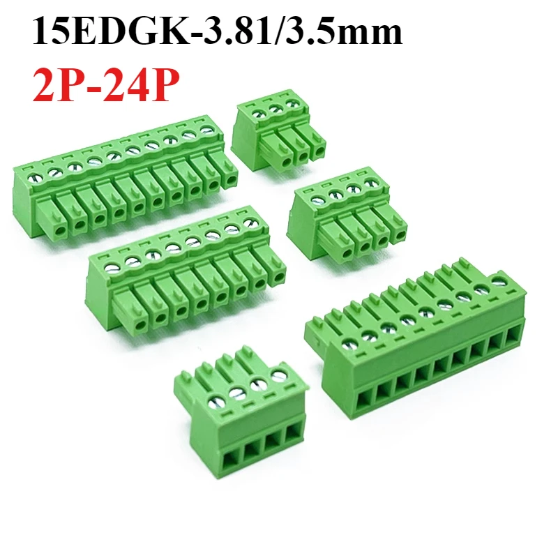 

15EDGK 3.5MM 3.81MM PCB Screw Terminal Block Connector PLUG PIN HEADER SOCKET 2/3/4/5/6/7/8/9/10/12/13/14-24P 3.5/3.81 KF2EDGK